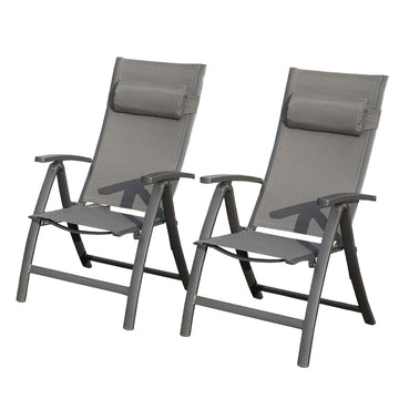 Patio Folding Chairs Set of 2 - Textilene Adjustable Backrest Loungers