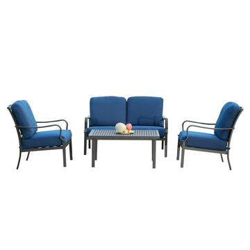 Outdoor 4pcs Patio Conversation Set with Removable Cushions