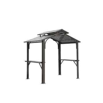 8'x5' Hardtop Grill Gazebo with Steel Double Roof, Side Shelves & Bottle Opener