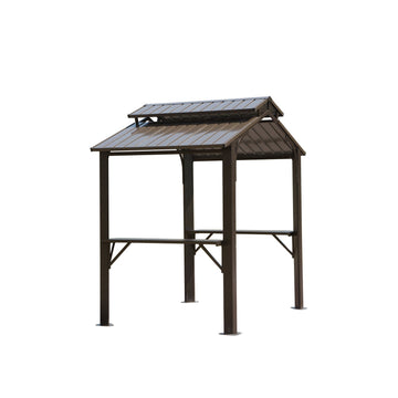 8'x5' Hardtop Grill Gazebo with Steel Double Roof, Side Shelves & Bottle Opener
