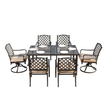 7-Piece Outdoor Patio Dining Set with Metal Table, Swivel Chairs & Cushions