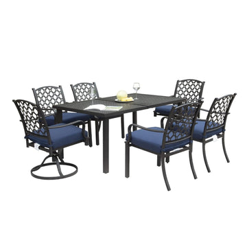 7-Piece Outdoor Patio Dining Set with Metal Table, Swivel Chairs & Cushions