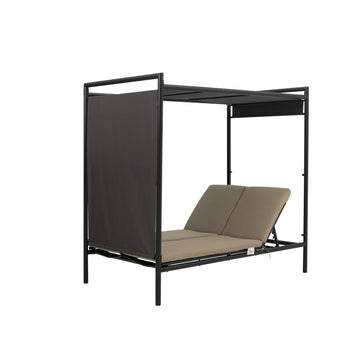 Outdoor Double Chaise Lounge Daybed with Adjustable Canopy & Cotton Cushions