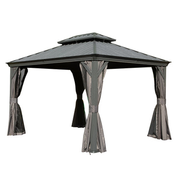 10'x 12' Hardtop Gazebo-Upgraded Metal with Drainage & Curtains/Netting