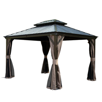 12'x 14' Hardtop Gazebo-Upgraded Metal with Drainage & Curtains/Netting