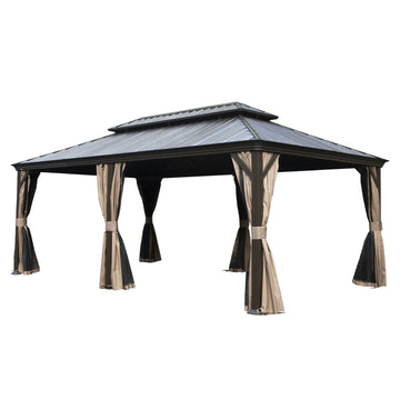 12'x 18' Hardtop Gazebo-Upgraded Metal with Drainage & Curtains/Netting
