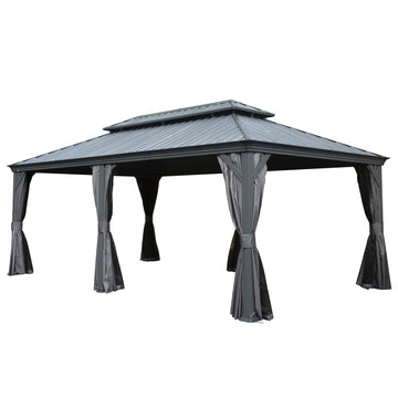 12'x 20' Hardtop Gazebo-Upgraded Metal with Drainage & Curtains/Netting