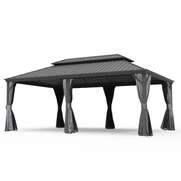 14'x 20' Hardtop Gazebo-Heavy-Duty Metal with Drainage & Privacy Curtains