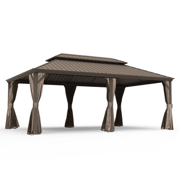 14'x 22' Hardtop Gazebo-Reinforced Metal with Drainage & UV-Resistant Curtains