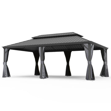 14'x 22' Hardtop Gazebo-Reinforced Metal with Drainage & UV-Resistant Curtains