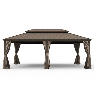14'x 24' Hardtop Gazebo-Upgraded Metal with Drainage & Mosquito Netting