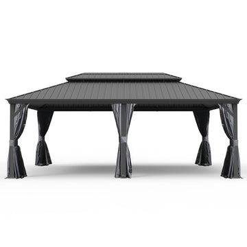 14'x 24' Hardtop Gazebo-Upgraded Metal with Drainage & Mosquito Netting