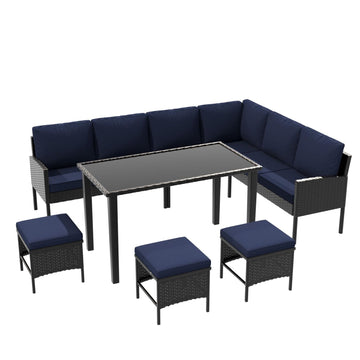Small space patio furniture 7-piece outdoor furniture set-Blue