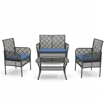 4 Pieces Outdoor Patio Furniture Set-Blue