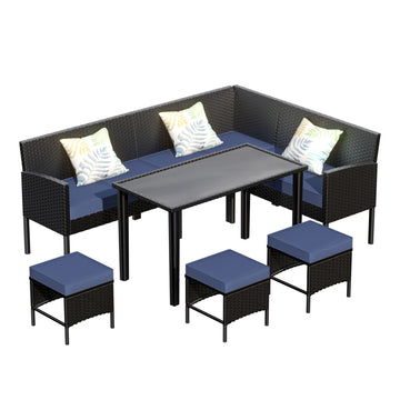 Small space patio furniture 7-piece outdoor furniture set-Dark Blue
