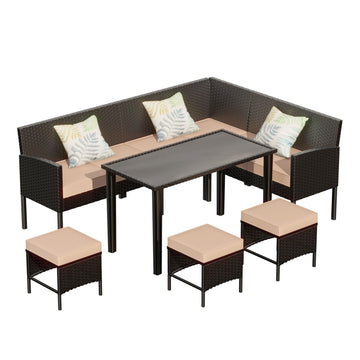 Small space patio furniture 7-piece outdoor furniture set-Khaki