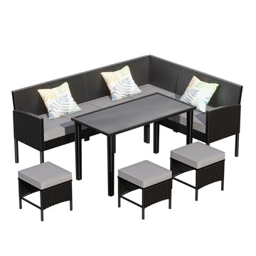 Small space patio furniture 7-piece outdoor furniture set-Dark Gray