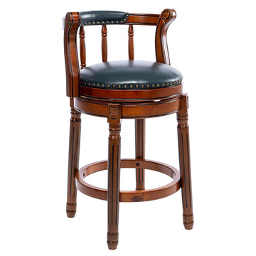 Seat Height 26'' Swivel Leather Wooden Bar Stools, 360 Degree Swivel Bar Height Chair with Backs£¬Blue