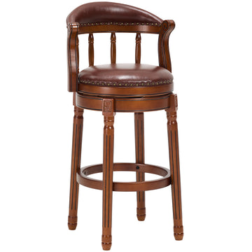 Cow Top Leather Wooden Bar Stools, 360 Degree Swivel Bar Chair with Backs