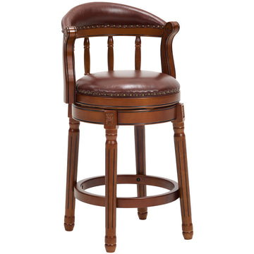 Cow Top Leather Wooden Bar Stools, 360 Degree Swivel Bar Chair with Backs£¬Brown