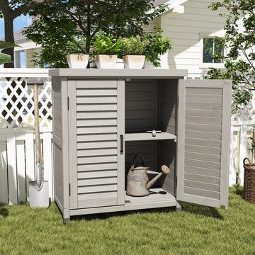 31.5x17x36" Potting Bench with Storage Cabinet and Metal Table Top, Grey