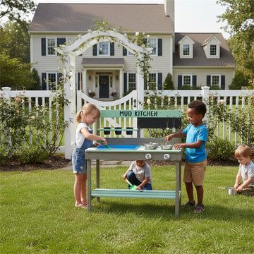 Kids Play Kitchen, Wood Mud Kitchen with Water Play Set & Cooking Toys for Outdoor, Gift for 3~8