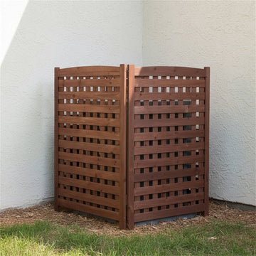 3-Panel Outdoor Air Conditioner Fence Screen, 32" W x 38" H Outside Wood Privacy Fence,Brown