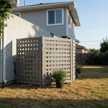 3-Panel Outdoor Air Conditioner Fence Screen, 32" W x 38" H Outside Wood Privacy Fence,Grey