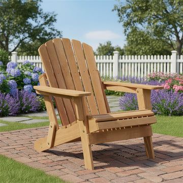 Outdoor Wooden Folding Adirondack Chair with BackRest&SeatBoard, Wood Patio Chair, Light Brown