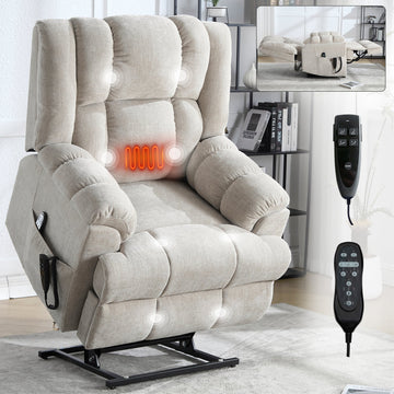 Power Lift Recliners, Dual Motor Heat Massage Infinite Position Recliner Chair, Beige