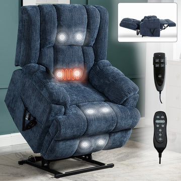 Power Lift Recliners, Dual Motor Heat Massage Infinite Position Recliner Chair, Blue