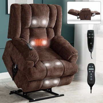 Power Lift Recliners, Dual Motor Heat Massage Infinite Position Recliner Chair, Brown