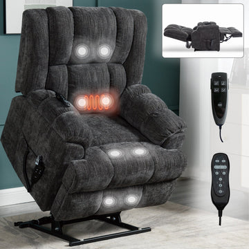 Power Lift Recliners, Dual Motor Heat Massage Infinite Position Recliner Chair, Grey