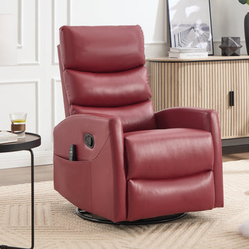 Manual Recliner Chair Heat Massage with Rocker and Swivel in Fabric for Living Room, Red