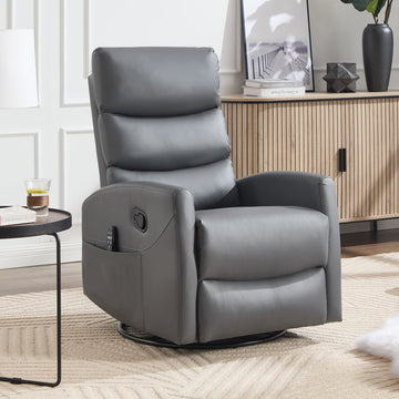 Manual Recliner Chair Heat Massage with Rocker and Swivel in Fabric for Living Room, Grey