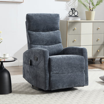 Heat Massage Manual Recliner Chair with Rocker and Swivel, Blue
