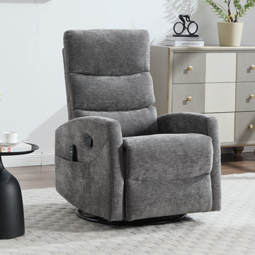 Heat Massage Manual Recliner Chair with Rocker and Swivel, Grey