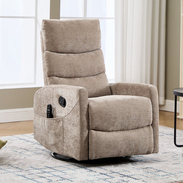 Clihome Heat Massage Chair, Manual Recliner Chair with Rocker and Swivel, Khaki