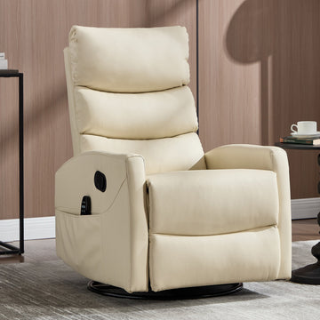 Manual Recliner Chair with Rocker and Swivel in Fabric, Heat Massage Chair for Living Room, Beige