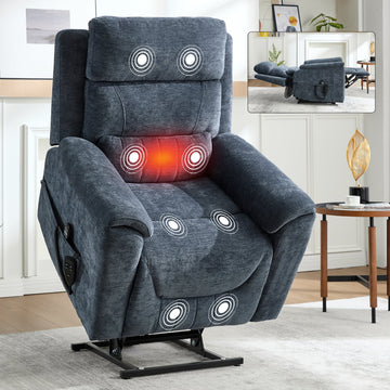 Power Lift Recliner Chair, Infinite Position Vibration Massage and Lumbar Heating, Blue