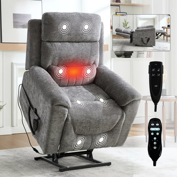 Power Lift Recliner Chair, Infinite Position Vibration Massage and Lumbar Heating, Grey
