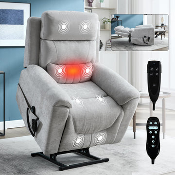Power Lift Recliner Chair, Infinite Position Vibration Massage and Lumbar Heating, Light Grey
