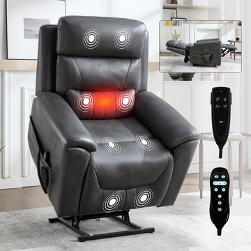 Dual Motor Infinite Position Up to 350 LBS Power Lift Recliner Chair, with 8-Point Vibration Massage and Lumbar Heating, Grey