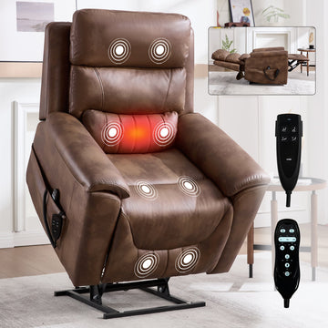 Dual Motor Infinite Position Up to 350 LBS Power Lift Recliner Chair, with 8-Point Vibration Massage and Lumbar Heating, Brown