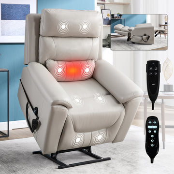 Dual Motor Infinite Position Up to 350 LBS Power Lift Recliner Chair, with 8-Point Vibration Massage and Lumbar Heating, Light Grey
