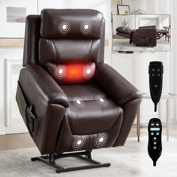 Dual Motor Infinite Position Up to 350 LBS Power Lift Recliner Chair, with 8-Point Vibration Massage and Lumbar Heating, Dark Brown
