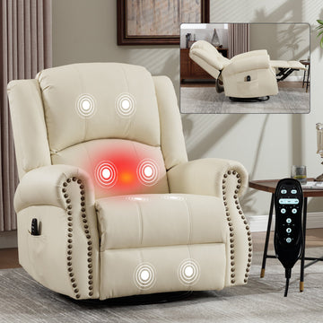 Heat Massage Manual Recliner Chair with Rocker and Swivel for Living Room, Beige