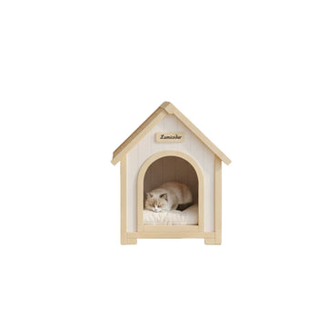 FSC Solid Cedar Pet House, A-Frame Cream Yellow Indoor Shelter for Small Dogs & Cats