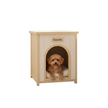 Cream Yellow FSC Solid Cedar Pet House Indoor Shelter for Small Cats & Dogs