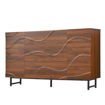 59'' Modern Solid Wood Sideboard with Wave Relief & Iron Legs